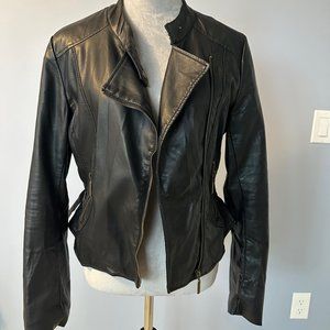 Faux Leather Black Bomber Jacket Sz L